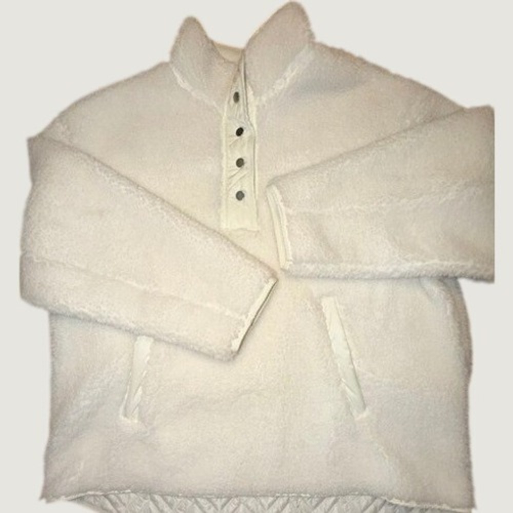 Athleta White Sherpa Tugga Snap Pullover Quilted Fleece Jacket Womens 1X